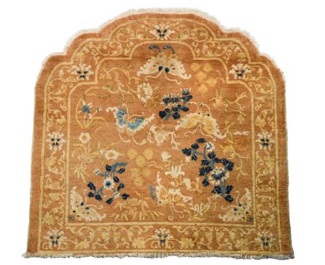A Chinese Ningxia golden throne mat, late Qing Dynasty, decorated with butterflies amongst blossoms within a lotus scroll bro