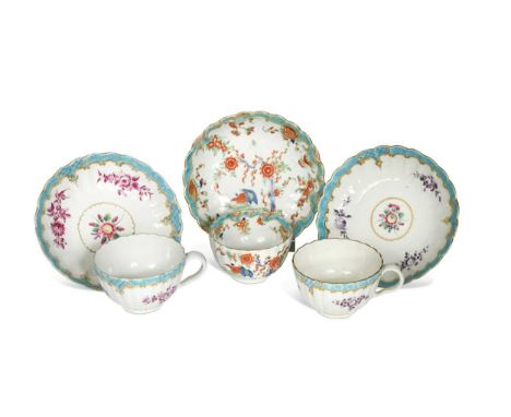 A Worcester Two Quail pattern fluted tea bowl and saucer, circa 1770, decorated in the Kakiemon palette, with quails and blos