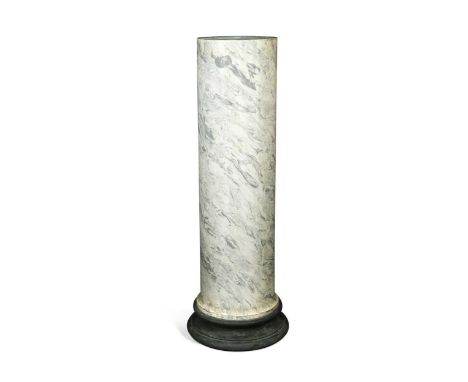 A grey veined scagliola column pedestal, early 20th century, of cylindrical form with an integral turned ebonised base113 x 3