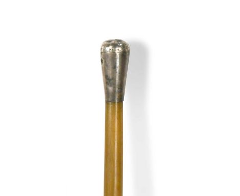 A silver coloured metal rhino horn swagger stick, circa 1910,  52cm longNon-UK bidders are politely asked not to bid on this 