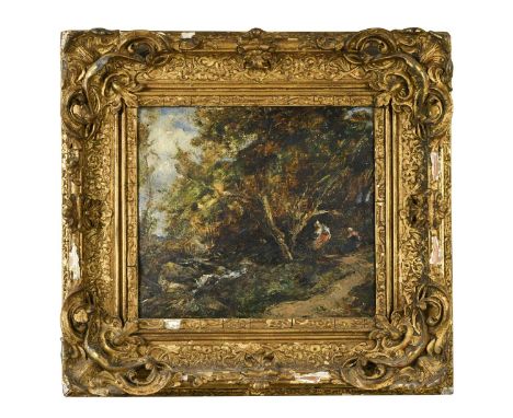 Follower of John Constable Figures in a wooded river landscapeoil on canvas laid on panel21.5 x 24.5cm