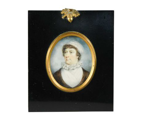 English School (circa 1800) Portrait miniature of a lady in a bonnet, said to be Marie Falla (1764-1847), second wife of Nico