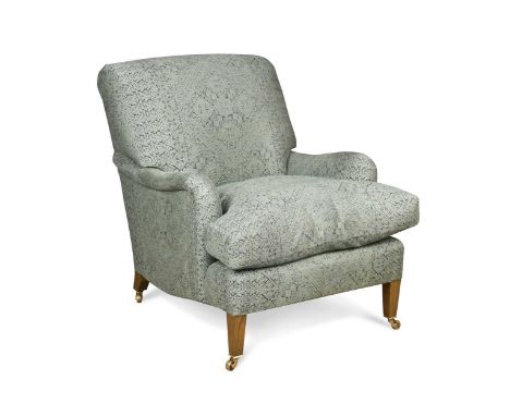 A Bayswater easy armchair by Lorfords Contemporary, with tapering legs and castors, upholstered in Fez weave, Aegean from the