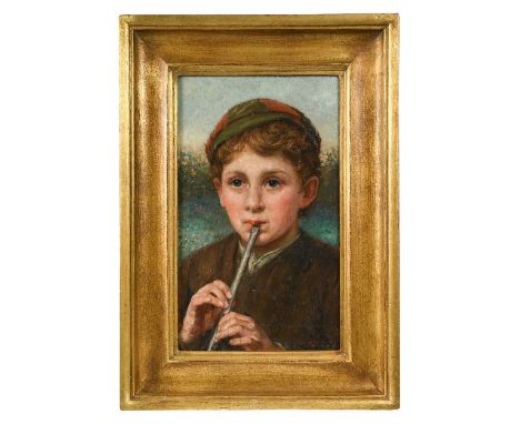 Kenneth Mathieson Skeaping (British, 1857-1946) A boy playing a tin whistlesigned with initials lower rightoil on panel37 x 2