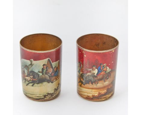 Maker's mark СП, Vladimirov, St. Petersburg, 1908-1917Each tapering cylindrical, decorated with a troika in a landscape.Heigh