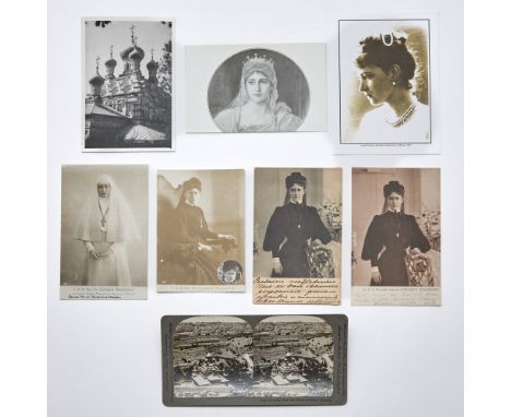 Comprising a postcard photo of the Grand Duchess wearing a white habit; three postcards of the Grand Duchess wearing mourning