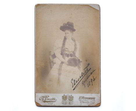 Cabinet card produced by Alexander Pasetti, St. Petersburg, the mounted print of the Grand Duchess with her inscription: "Eli