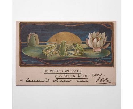 Printed in German: "Best Wishes for the New Year!" Further inscribed in German: "Thousand loving thoughts from Ella." Postmar