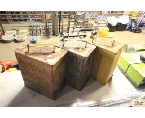 Three vintage fuel cans, named to Shell, Esso and Shell-Mex