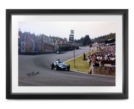 Superb period 50 cm x 35cm photograph, hand signed by Vanwall driver Tony Brooks. It was Brooks' first solo Grand Prix victor