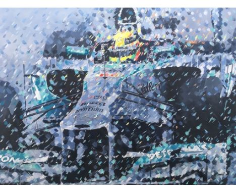 Fantastic original art by Simon Ward of Lewis Hamilton. This hand painted original is 30 x 24 inches.