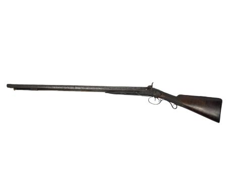Double barrel black powder hunting rifle from the late 18th/early 19th century. Flintlock barrel &amp; lock converted to perc