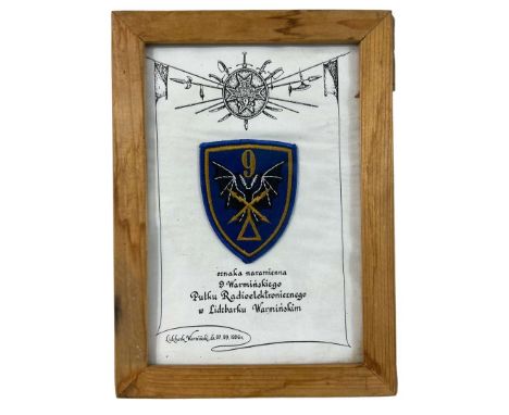 Arm patch of 9th Warmian Radioelectronic Regiment in Lidzbark Warmiński, in decorative frame. A small limited amount of them 