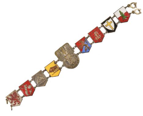 Souvenir bracelet for service in 2nd Polish Corps. Made in Italy around 1945-46. Center plaque in the shape of an eagle sitti