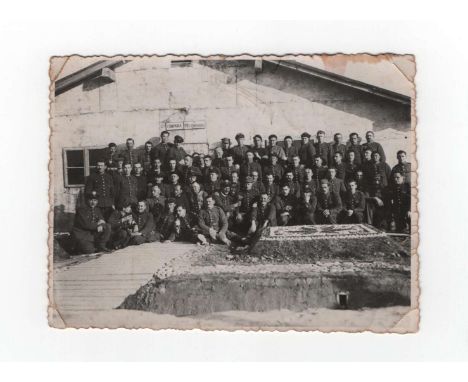 Photo of Polish Army soldiers, including aviators, in an internment camp in Switzerland. Signed on the back. Format 11,4 cm x