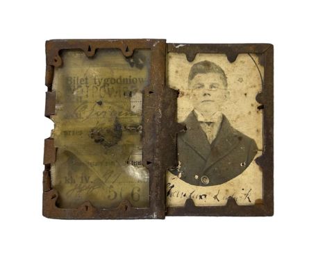 Ticket from inter-war period from Piotrowice station, with the owner's photo. On the reverse visible beautiful wz. 27 eagle w