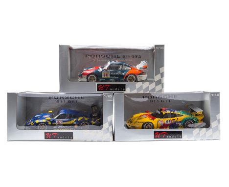 3 UT Models Porsche GT Racing series cars. 2x 911 GT1-  ROHR RNO1 Rohr/Pilgrim/McNish and a G-Force RN30 Wallender/Greasley/L