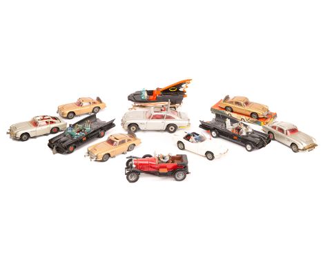 10 Corgi Toys James Bond and Batman related vehicles. 7x James Bond vehicles; 3x Aston Martin DB5 (261) in gold, 2x Aston Mar