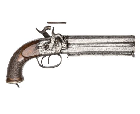 An officer’s double barrelled 16 bore over and under percussion boxlock sidehammer pistol, c 1830,  12¾”overall, octagonal ba