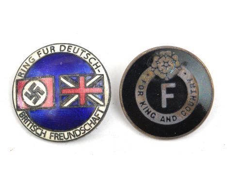 2 scarce British Union of Fascists badges,  ring for Deutsch Britisch Freund Schaft in red, white and blue enamel; also a bla