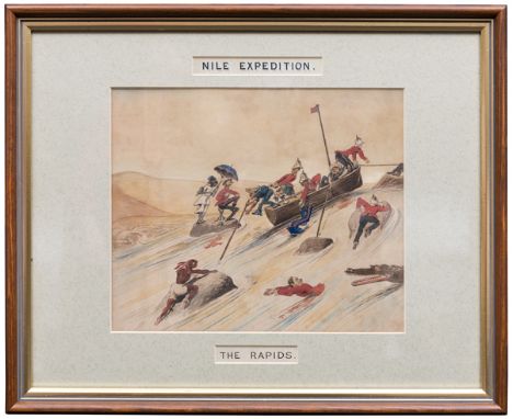 3 amusing original water colour sketches of the “Nile Expedition”, one signed “RWV ‘/89”,  the first entitled “Towing”, showi