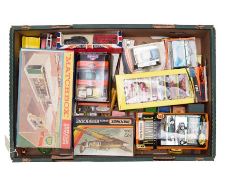 A large quantity of Matchbox vehicles. Including a Service Station (MG-1), a 1st production 1955 Chevy, a Shell articulated t