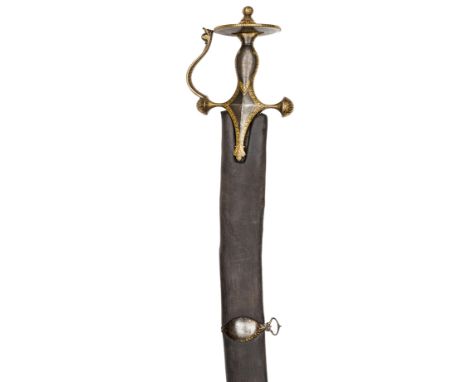 A high quality hilted early 19th century Indian sword tulwar, curved fullered blade 32½”, from a 1796 pattern light cavalry o