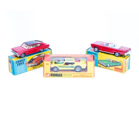 3 Corgi Toys. A Marlin by Rambler Sports Fastback (263) in red and black with cream interior. Plus a Chrysler Imperial (246).