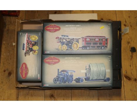 4 Corgi Vintage Glory of Steam Fowler B6 Traction Engines. A Road Locomotive Talisman with low loader and cylinder load Pickf