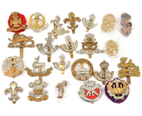 19 different infantry cap badges including R Warwicks, SWB, DCLI, Hampshire, Welsh, Ox & Bucks LI large and small, R Berks, K