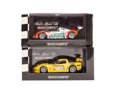 8 1:43 Minichamps sports GT/Prototype racing cars. Corvette C5-R GTS Compuware RN3 Freon/O’Connell/Fellows. 2x Ferrari 333 SP