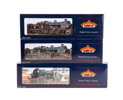 3 Bachmann OO tender locomotives. 2x BR N Class 2-6-0 locomotives 31813 and 31862, both in lined black livery. Together with 
