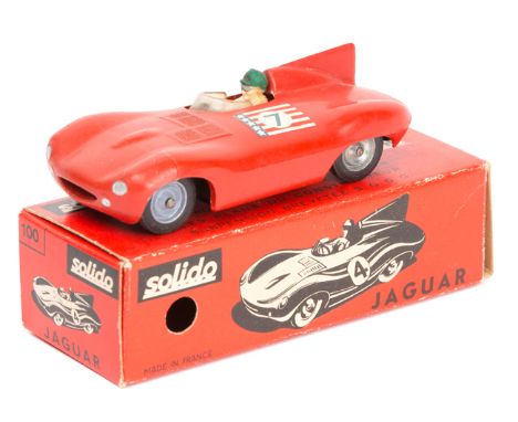 Solido Jaguar ‘D’ Type. An unusual example in cheery red, RN7. Boxed. Vehicle VGC-Mint light cleaning required. Plate 2      