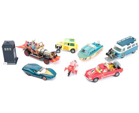 10 Corgi vehicles and other items. A Renault 16 Tour de France camera car. A Commer bus 2500 series Samuelson Film Service ve