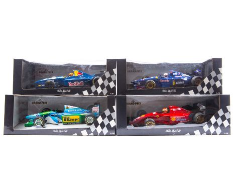 4 Pauls Model Art 1:18 ‘Grand Prix’ series Formula 1 racing cars. Sauber Ford C14 Red Bull RN29 K. Wendinger. Benetton B194 R