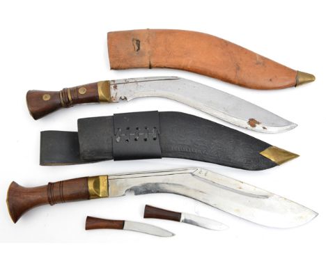 A WWI kurki,  blade 14” with Indian Govt stamps and date 1917 at forte, in leather scabbard; and another, blade 14” with Hind