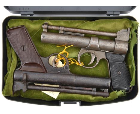A Webley Senior .22 air pistol, also a Webley Junior .177 air pistol. Both GWO & C (the first lightly pitted, the second has 