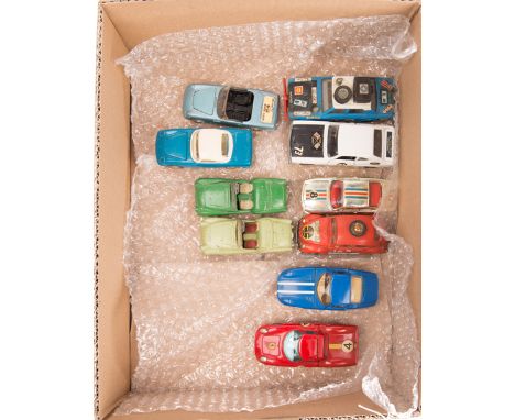 10 Corgi sports and racing cars. A Hillman Hunter Mk.II London to Sydney Marathon in blue. A Ford Capri 3lt GT in white. A Si