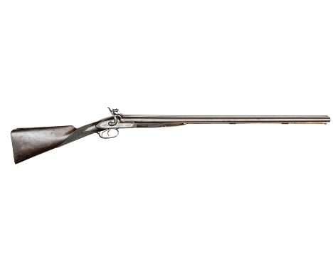 A double barrelled 12 bore percussion sporting gun, 46” overall, twist barrels 30”, top rib engraved “Thornton & Sons”, breec