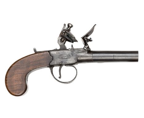 A 50 bore flintlock boxlock pocket pistol c 1800, 7¼” overall, turn off barrel 2½”, with single Tower private proof, the fram