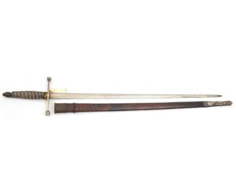 A Vic Highland broadsword,  double fullered blade 33”, by R Thurkle & Sons, Denmark ST, London, etched with crowned VR in scr