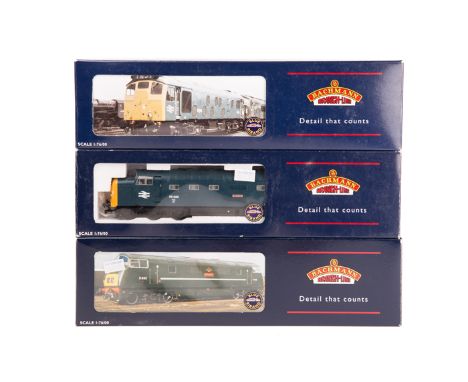 3 Bachmann OO diesel locomotives. A BR Class 55 Deltic Co-Co locomotive Nimbus 55020, in unlined blue livery. A BR Class 42 W