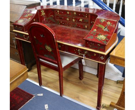 A chinoiserie lacquered Carlton House style desk and matching chair W.130cm