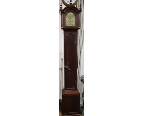Robert Evens of Halsted. A brass dial eight day longcase clock movement, in a slender Edwardian mahogany case H.218cm