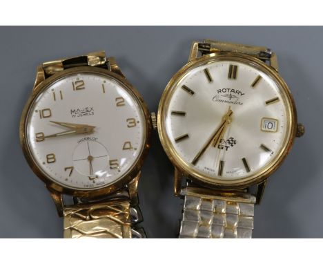 A gentleman's 9ct gold Majex wrist watch and a yellow metal Rotary Commodore GT wrist watch.
