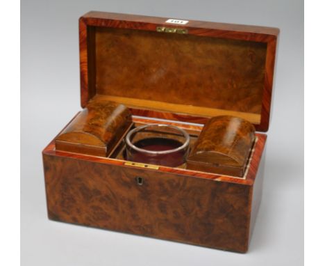 A Victorian burr walnut tea caddy length 30.5cm (locked, no key)