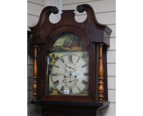 An early Victorian West Country mahogany and oak eight day longcase clock, the dial signed Shimwell Youlgrave H.217cm