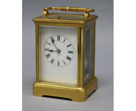 A 20th century gilt brass repeating carriage clock with Roman numeral dial height 13cm