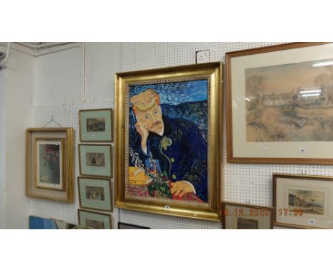A gilt framed oil on canvas, portrait  Van Gogh
