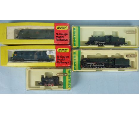 Two Hornby Minitrix 206 diesel locomotives, boxed; Minitrix, a Britannia Class 4-6-2 no.70 000, 0-6-0T Tank Engine no.47160, 